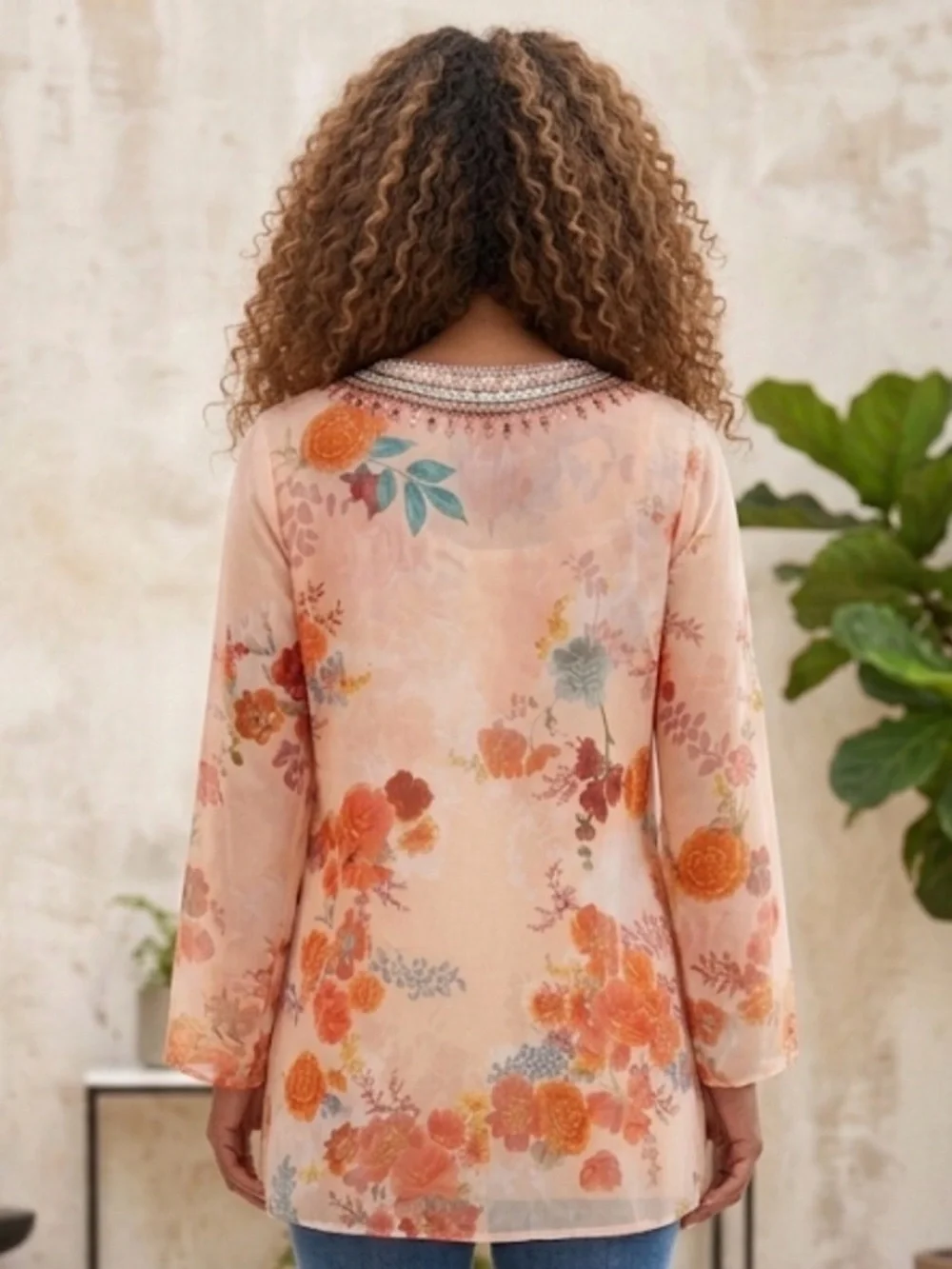 Chaudry KC Hand-Beaded Floral Tunic Size XL NWT - Picture 2 of 8